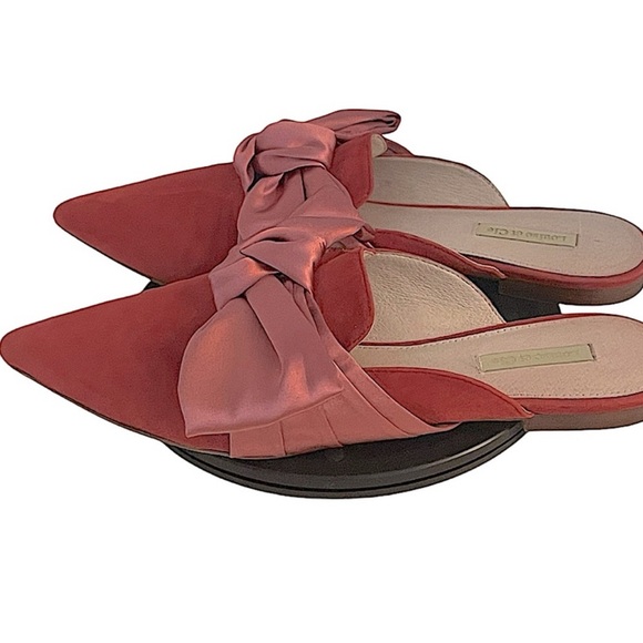 Louise et Cie Cela Bow Mule Red Suede Pink Textile Bow Holiday Festive Size 9.5 - Picture 5 of 10